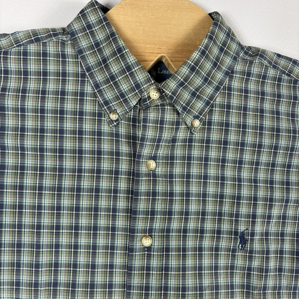 Ralph Lauren Men's XL Classic Fit Green Blue Plaid Button Down Long Sleeve Shirt